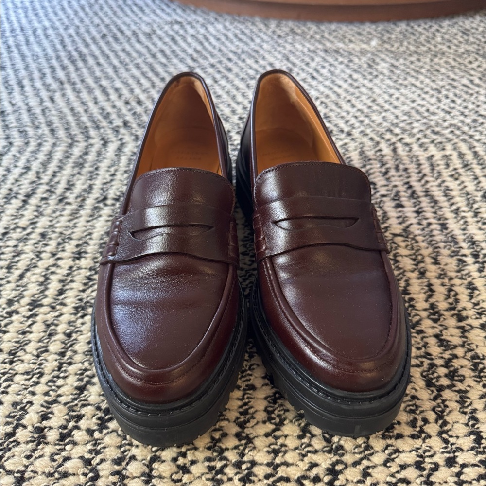 Sezane Women's Burgundy Leather Penny Loafers